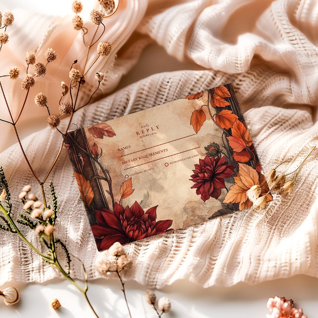 Herbstdahlia Elegance Wedding RSVP Karte (Von Creator hochgeladen)