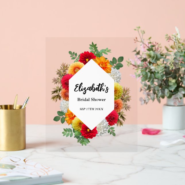 Herbstdahlia Floral Fall Brautparty Acrylschild (Hochzeit)