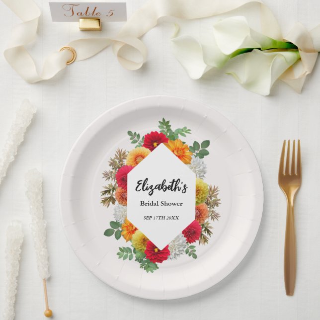 Herbstdahlia Floral Fall Brautparty Pappteller (Hochzeit)