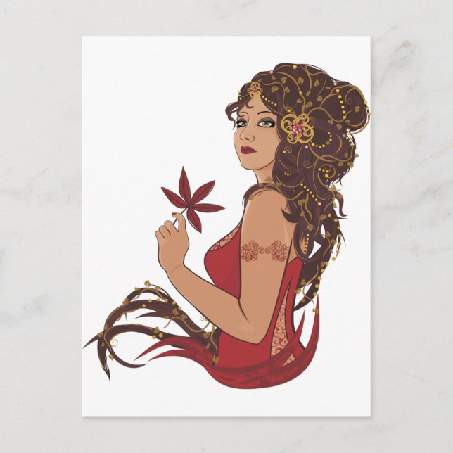 Herbstdame Postkarte (Vorderseite)