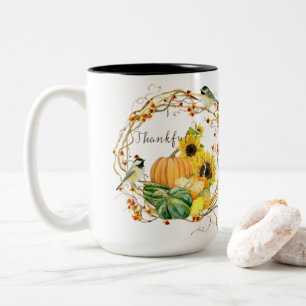 Herbstdankend Sonnenblume Pumpkin Wasserfarbe Zweifarbige Tasse