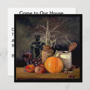 Herbstdekorationen am Tisch, Kürbis, Früchte, Getr Einladung