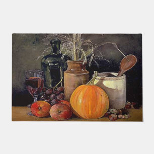 Herbstdekorationen am Tisch, Kürbis, Früchte, Getr Fußmatte