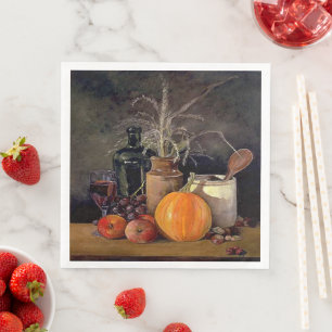 Herbstdekorationen am Tisch, Kürbis, Früchte, Getr Serviette