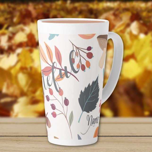 Herbstdesign "dankbar" & Name 17oz Latte Tasse (Von Creator hochgeladen)