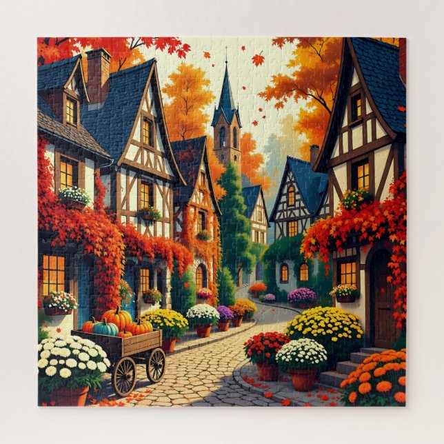 Herbstdorf & Blumenkarren Puzzle (Vertikal)