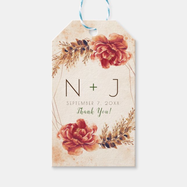 Herbstduftgewürzter Wasserfarbenhochzeit Geschenkanhänger (Vorderseite)