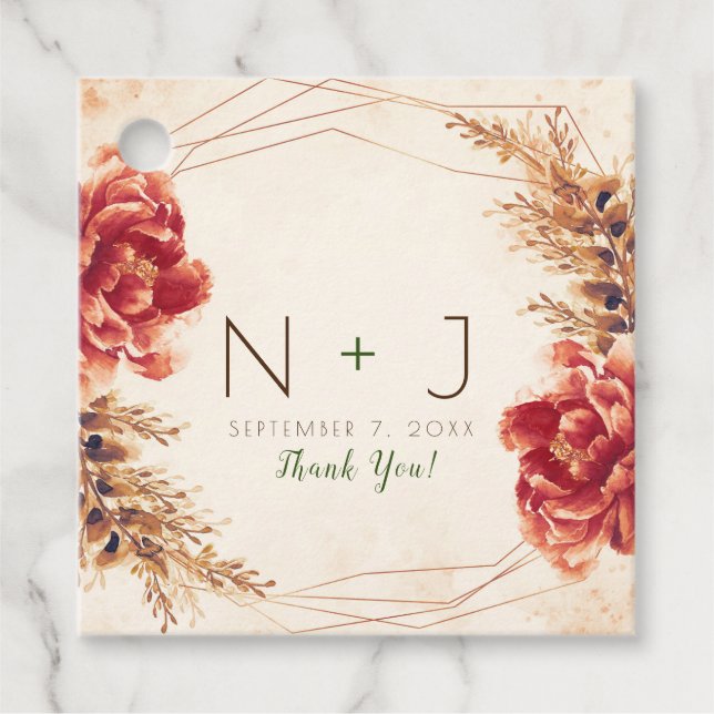 Herbstduftgewürzter Wasserfarbenhochzeit Geschenkanhänger (Vorderseite)