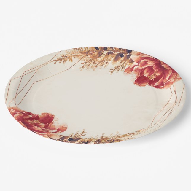 Herbstduftgewürzter Wasserfarbenhochzeit Pappteller (Schrägansicht)