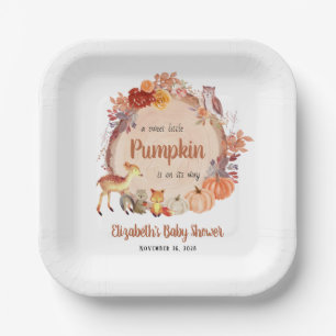 Herbstdusche von Woodland Animals Pumpkin Baby Pappteller