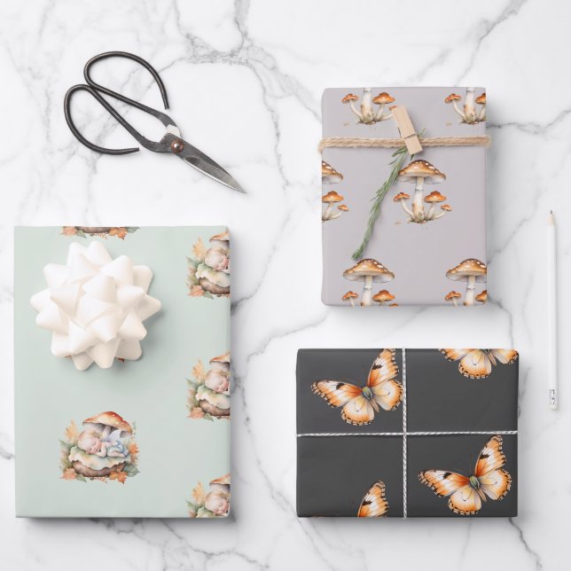 Herbstdusche Woodland Fee Baby Geschenkpapier Set (Vorderseite)