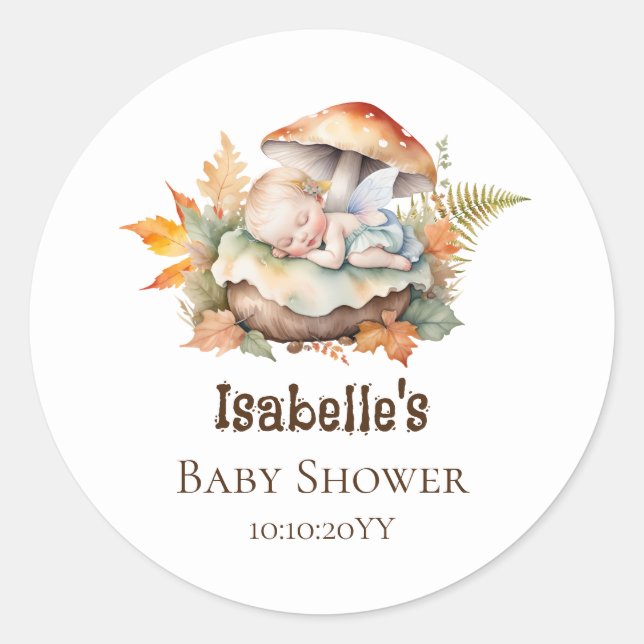 Herbstdusche Woodland Fee Baby Runder Aufkleber (Vorderseite)