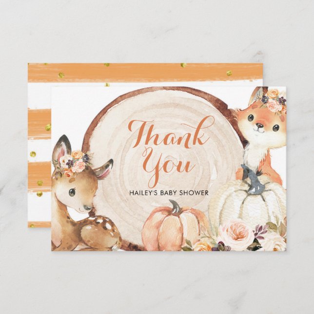 Herbstdusche Woodland Girl Kinderdusche Danke Kart (Vorne/Hinten)