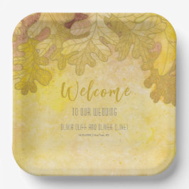 Herbsteiche Blätter Hochzeit Willkommen Pappteller