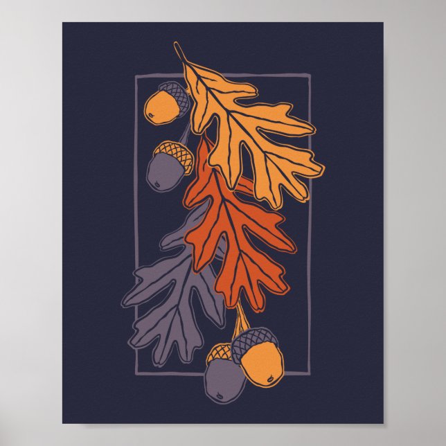 Herbsteiche Blätter und Eichenmuster (dunkel) Poster (Vorne)