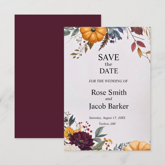 Herbstelegance Hochzeit Speichern Sie das Datum de Einladung (Vorne/Hinten)