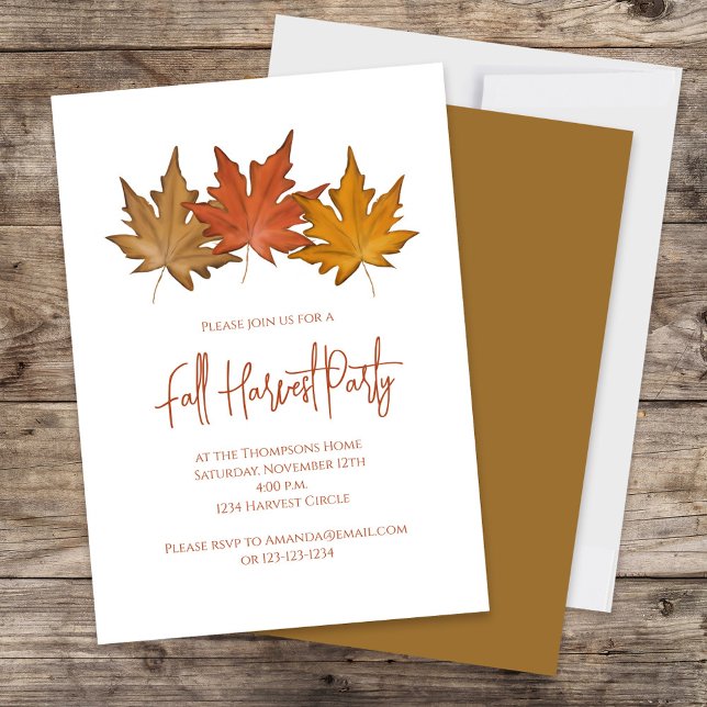 Herbstelegante Foliage-Herbstlaub Minimalistisch Einladung (Simple Fall Harvest Party Invitation with Botanical Autumn Foliage. )