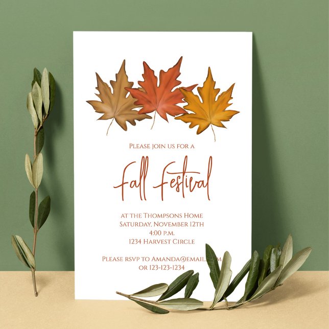 Herbstelegante Foliage-Herbstlaub Minimalistisch Einladung (watercolor Autumn fall greenery foliage and calligraphy invitation. )