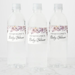 Herbstelegante violette Blumen Foliage Babydusche Wasserflaschenetikett