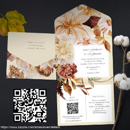 Herbsteleganz, Hochzeit im Herbst einladen mit QR- All In One Einladung