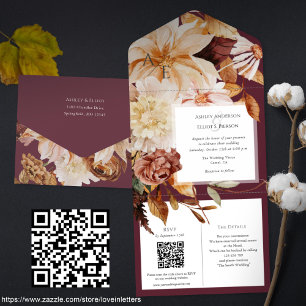 Herbsteleganz, Hochzeit im Herbst einladen mit QR- All In One Einladung