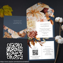 Herbsteleganz, Hochzeit im Herbst einladen mit QR-