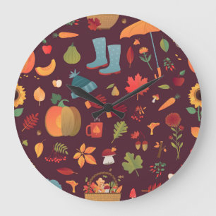 Herbstelemente, dunkler Hintergrund, Vintag Große Wanduhr