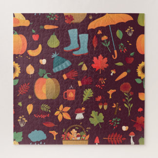 Herbstelemente, dunkler Hintergrund, Vintag Puzzle