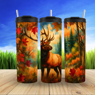 Herbstelk, lebhafte Waldlandschaft Thermosbecher