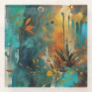 Herbsternte Aquamarine Rostgold Abstrakt Glasuntersetzer