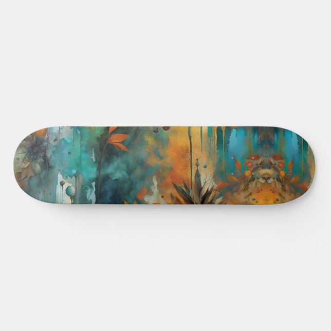 Herbsternte Aquamarine Rostgold Abstrakt Skateboard (Horizontal)