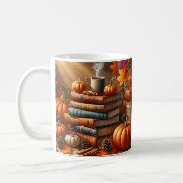 Herbsternte-Bücher & Kürbis-Kaffeetassen-Wrap  Kaffeetasse (Links)