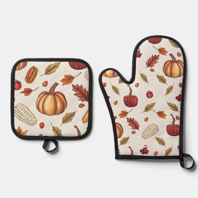 Herbsternte Erntedank Schürze Ofenhandschuh & Topflappen-Set (Vorderseite)