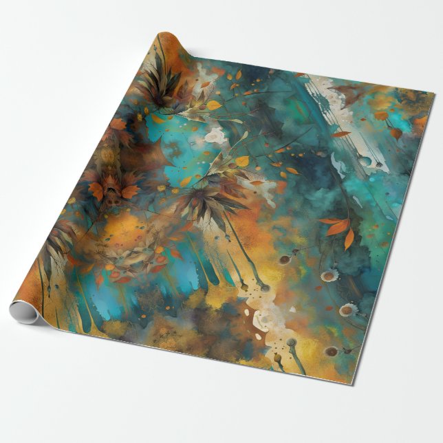 Herbsternte Farbe Aquamarin Rust Gold Abstrakt Geschenkpapier (Ungerollt)