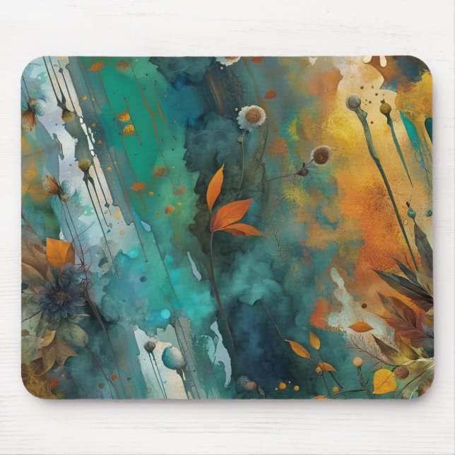 Herbsternte Farbe Aquamarin Rust Gold Abstrakt Mousepad (Vorne)