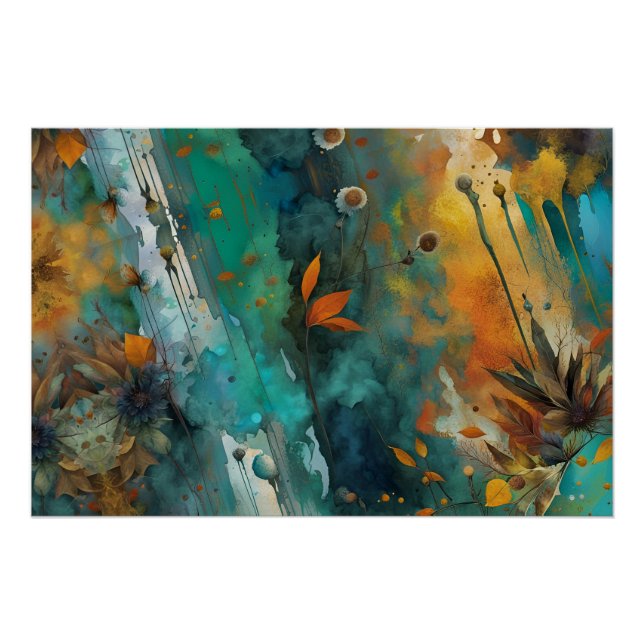 Herbsternte Farbe Aquamarin Rust Gold Abstrakt Poster (Vorderseite)