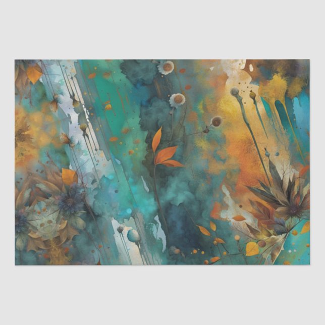 Herbsternte Farbe Aquamarin Rust Gold Abstrakt Seidenpapier (Vorderseite)