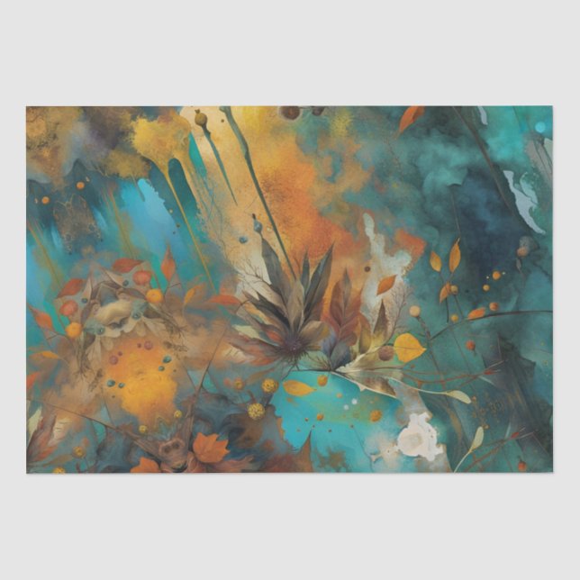 Herbsternte Farbe Aquamarin Rust Gold Abstrakt Seidenpapier (Vorderseite)