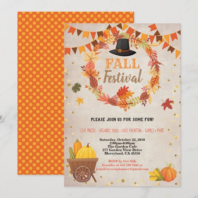Herbsternte Festival Erntedank Party Vintag Einladung (Vorne/Hinten)