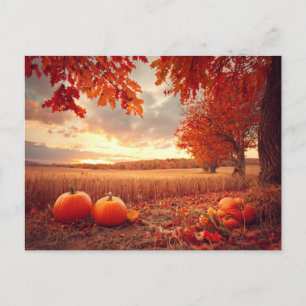 Herbsternte Herbstliche Naturszene Kürbisse Blätte Postkarte
