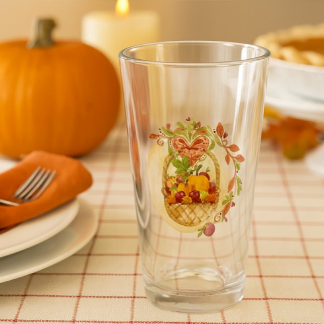 Herbsternte / Herbstsaison Erntedank Pumpkin Glas (Thanksgiving table setting featuring harvest artwork on water glass )