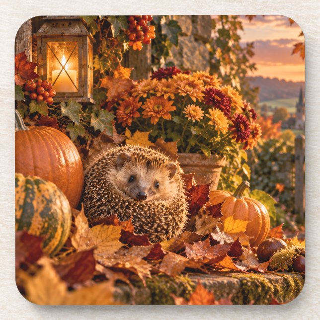Herbsternte-Igel-Design Getränkeuntersetzer (Vorderseite)