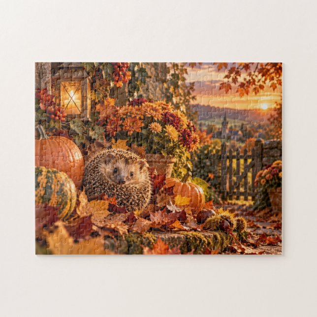 Herbsternte-Igel-Design Puzzle (Horizontal)