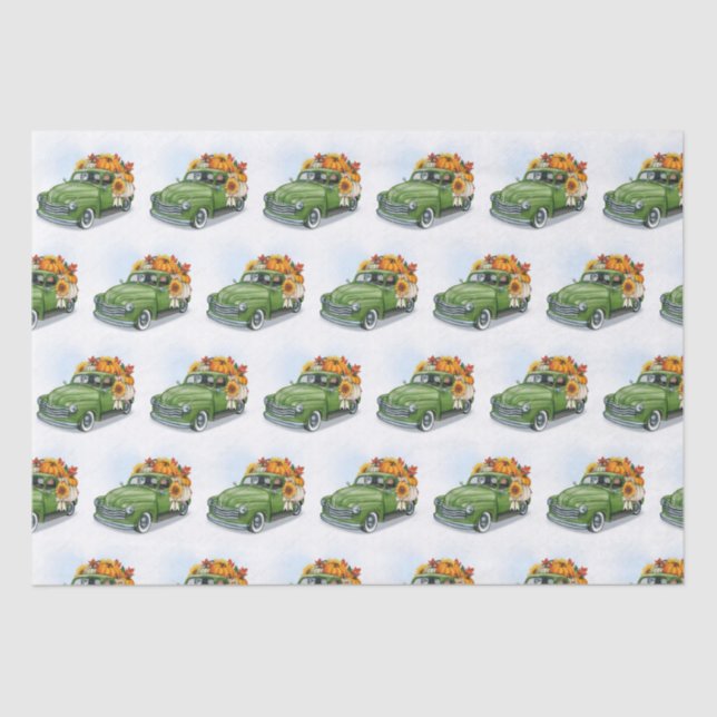 Herbsternte in einem grünen LKW Seidenpapier (Vorderseite)