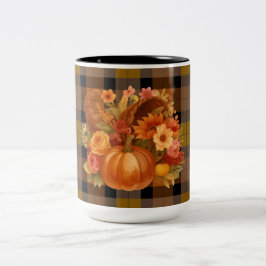 Herbsternte Kariert mit saisonaler Cornucopie Zweifarbige Tasse