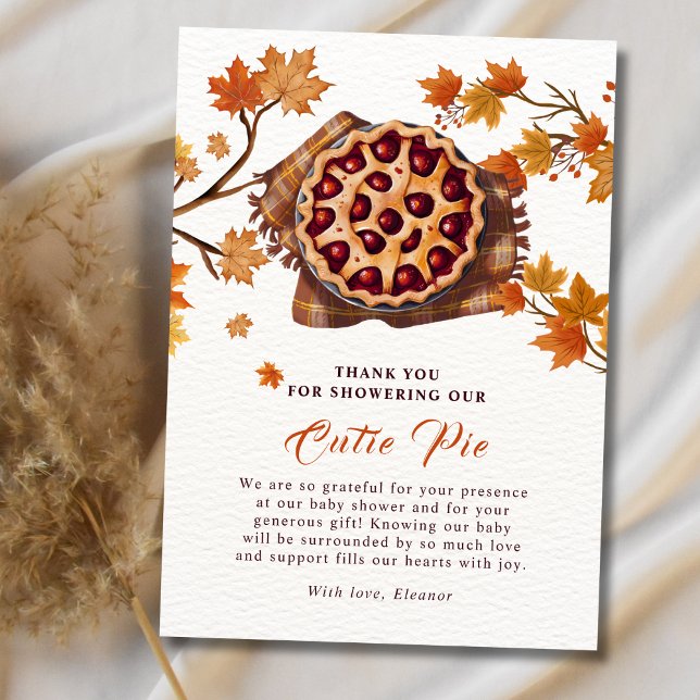 Herbsternte Kirsche Süsse Pie Fall Baby Dusche Dankeskarte (Autumn Harvest Cherry Cutie Pie Fall Baby Shower Thank You Card)