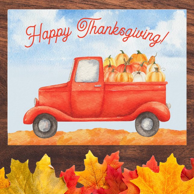 Herbsternte LKW Erntedank Business Postkarte (Thanksgiving Business Postcard to wish your clients and customer a Happy Thanksgiving. QR code. )
