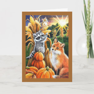 Herbsternte Mais Roter Fuchs Waschbär Aquarell Kun Karte