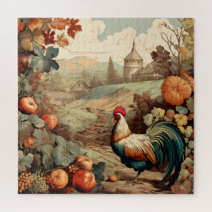 Herbsternte Rooster-Bauernhof Herbstfarben Puzzle