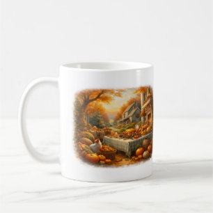 Herbsternte Versammlung Bauernhaus Erntedankfest Kaffeetasse